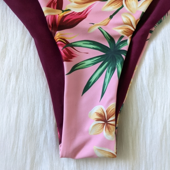 Pink Tropical leaf and floral print bikini bottom - Picture 3 of 7